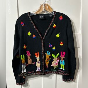 Vintage Christina Rotelli Festive holiday Cardigan with Embroidered Reindeer